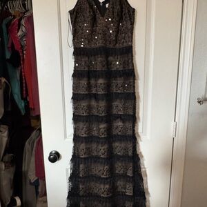 Dress the Population Black and Gold Lace Maxi Dress